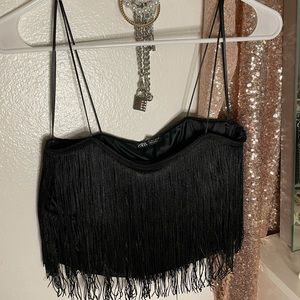 Black fringe crop top